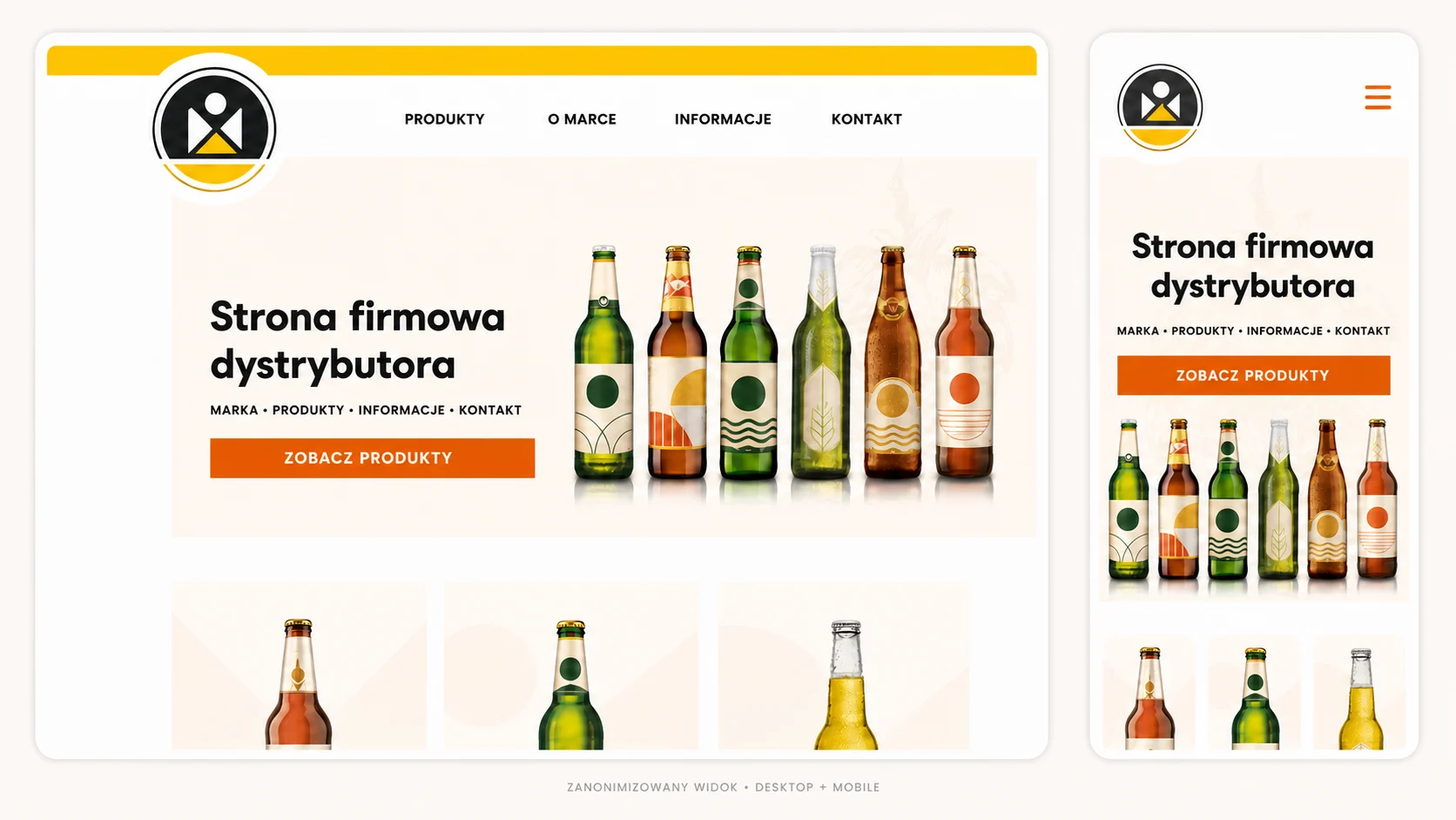 Zanonimizowane widoki desktop i mobile strony firmowej dystrybutora